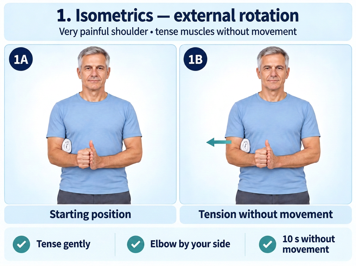 Isometric external rotation without shoulder movement. Medical content prepared by: Tomasz Poboży - orthopaedic surgeon.