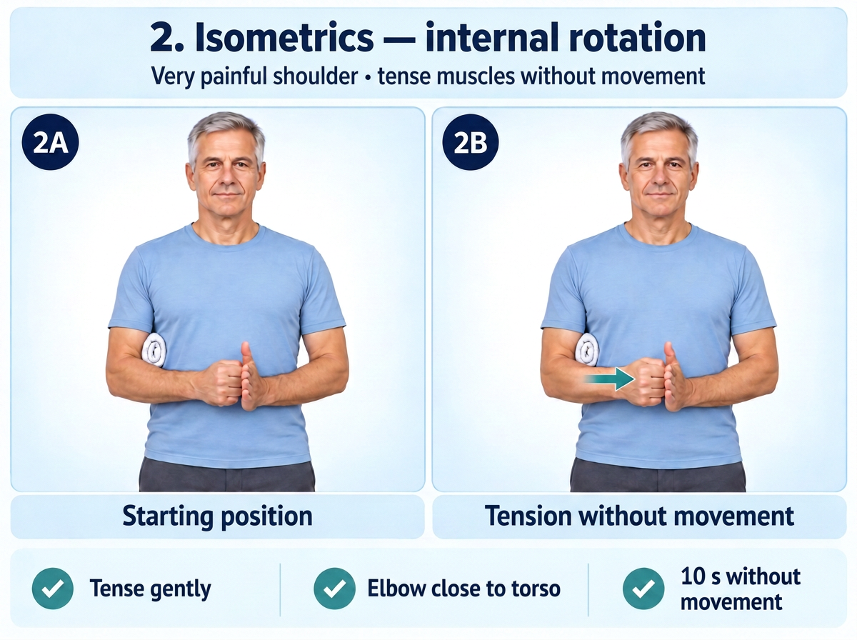 Isometric internal rotation without shoulder movement. Medical content prepared by: Tomasz Poboży - orthopaedic surgeon.