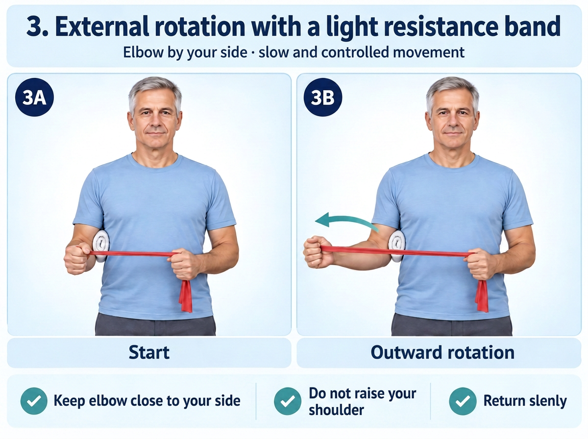 External rotation with a light band. Medical content prepared by: Tomasz Poboży - orthopaedic surgeon.