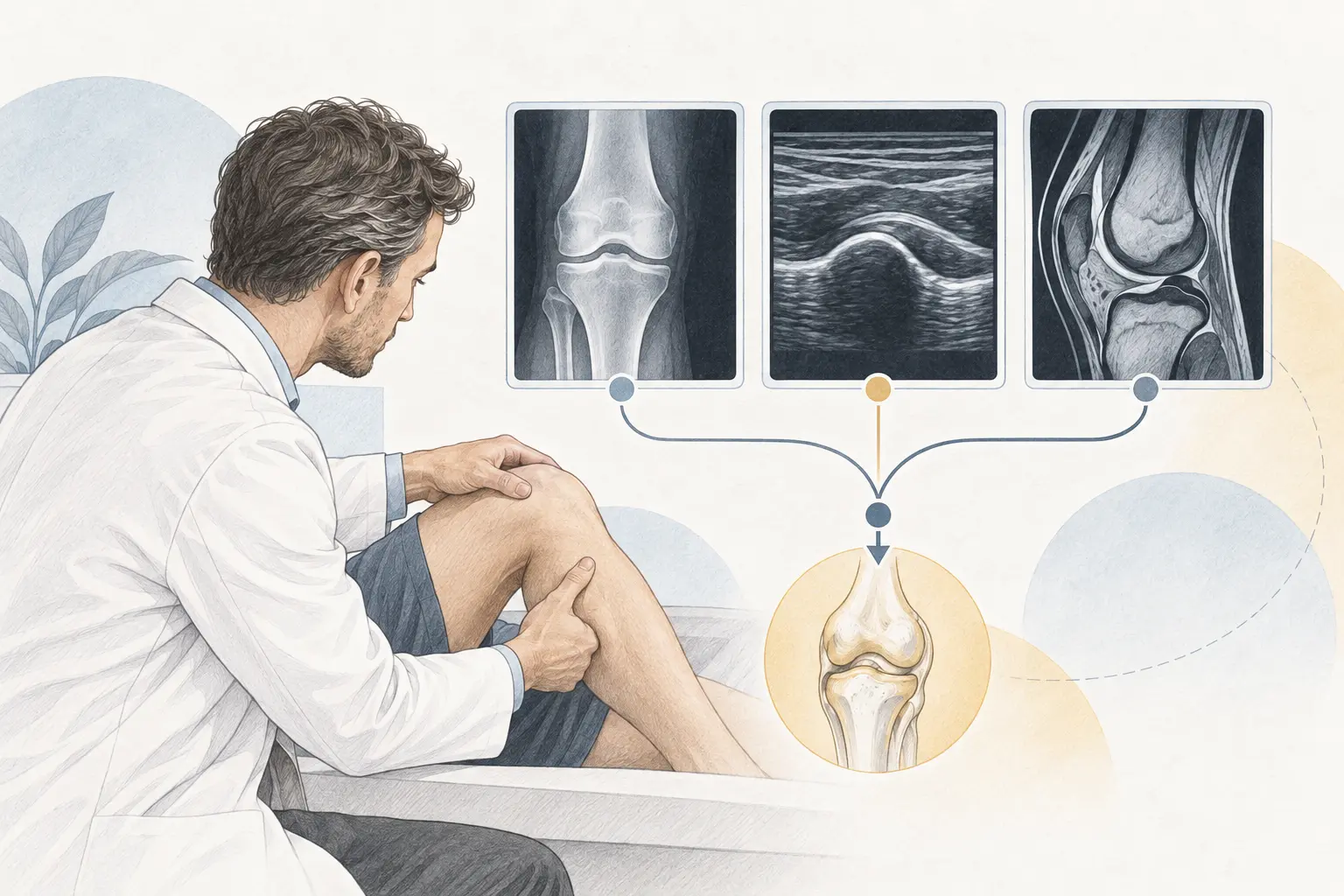 A doctor combining examination with X-rays, ultrasound and MRI. Medical content prepared by: Tomasz Poboży - orthopaedic surgeon.