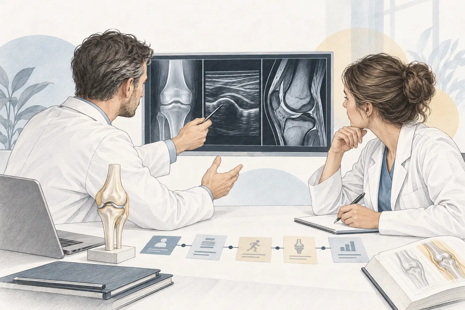 Doctors discussing an anonymised clinical case using imaging. Medical content prepared by: Tomasz Poboży - orthopaedic surgeon.