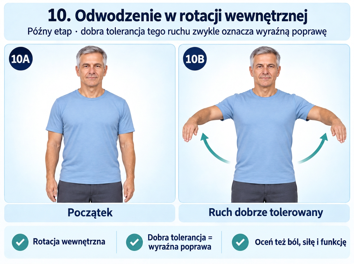Abduction in internal rotation as a later-stage tolerance exercise. Medical content prepared by: Tomasz Poboży - orthopaedic surgeon.