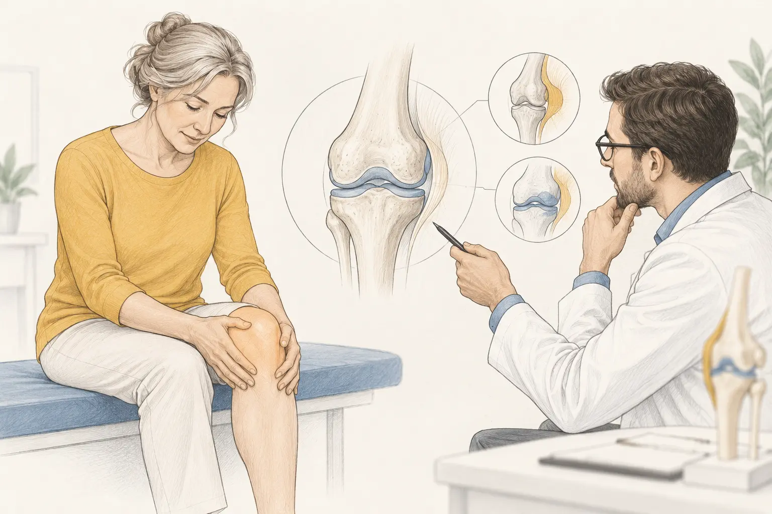 A patient with knee pain talking to an orthopaedic surgeon. Medical content prepared by: Tomasz Poboży - orthopaedic surgeon.