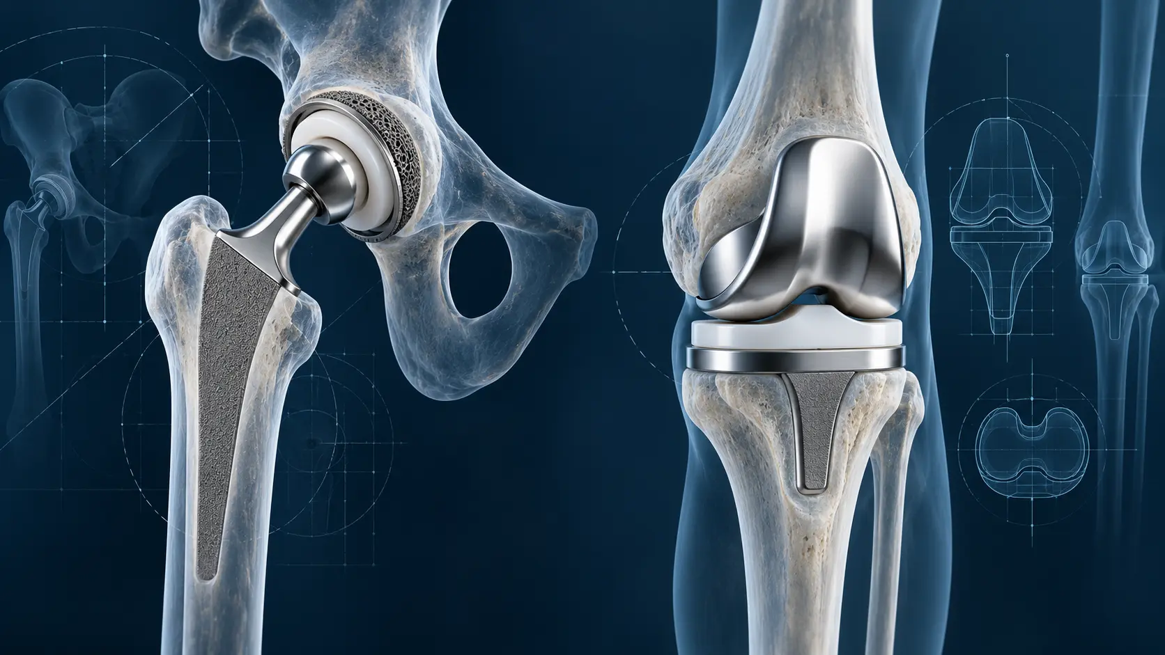 Hip and knee joint replacement implants. Medical content prepared by: Tomasz Poboży - orthopaedic surgeon.