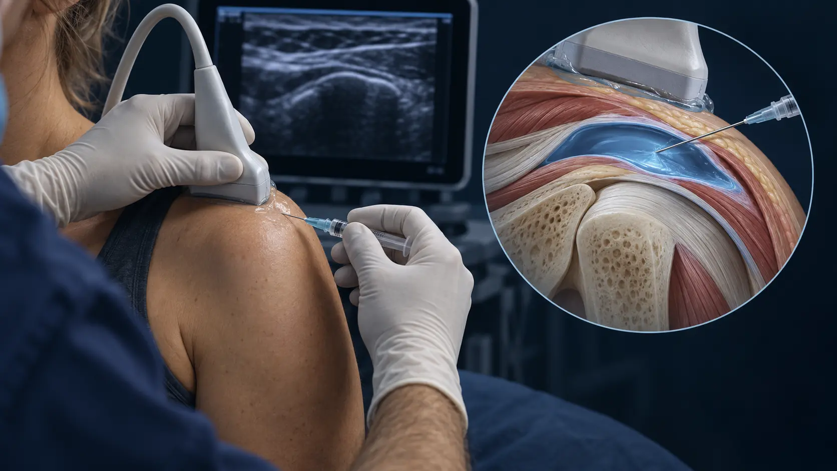 An ultrasound-guided injection into a shoulder bursa. Medical content prepared by: Tomasz Poboży - orthopaedic surgeon.