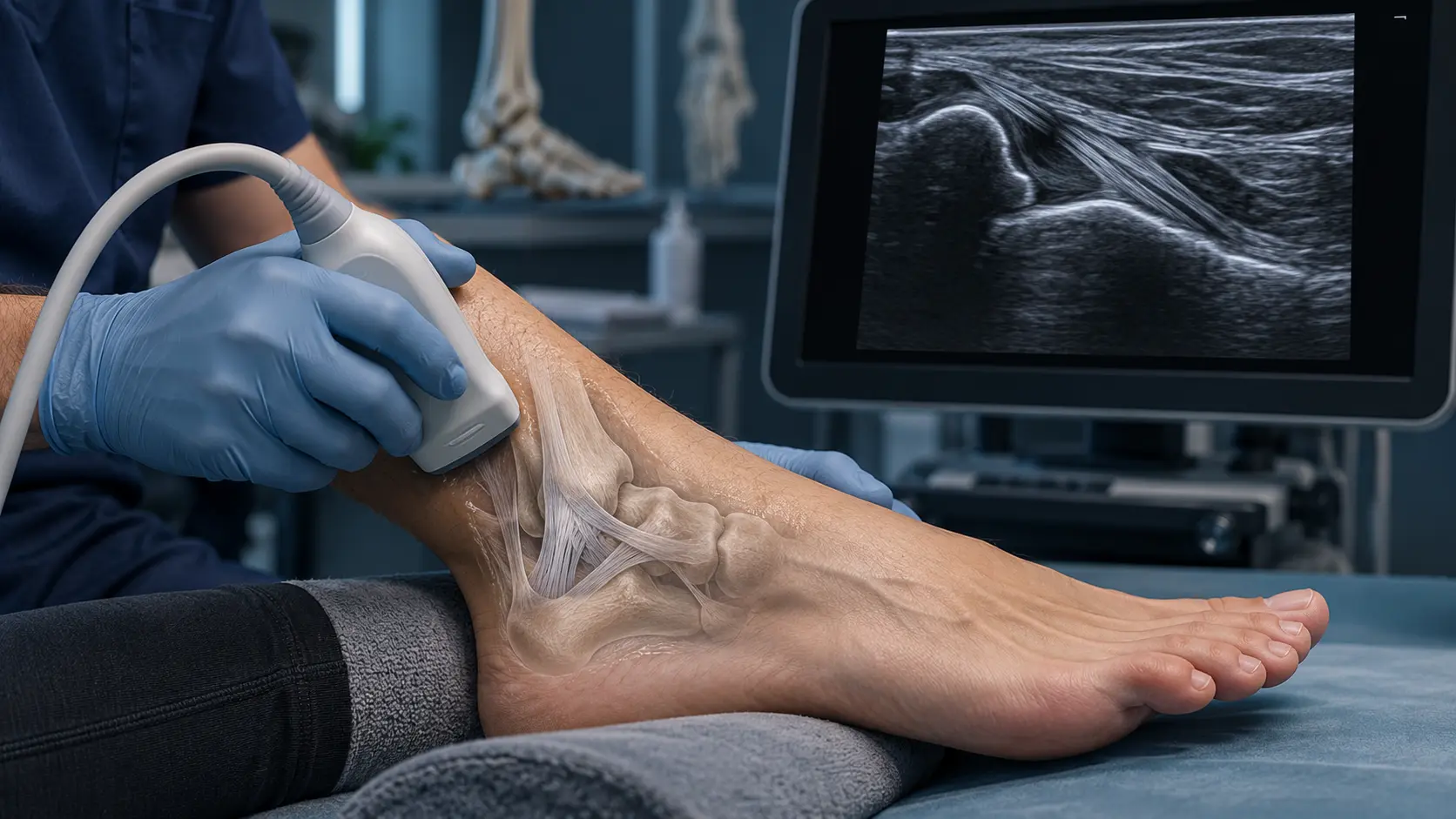 Ultrasound examination of the lateral ankle ligaments. Medical content prepared by: Tomasz Poboży - orthopaedic surgeon.