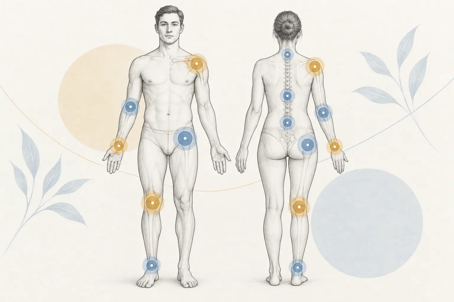 Human figures with musculoskeletal regions highlighted. Medical content prepared by: Tomasz Poboży - orthopaedic surgeon.