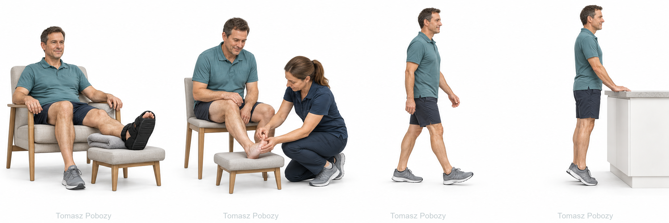 Ułożenie kończyny i kontrola obrzęku — Paluch sztywny — rehabilitacja po cheilektomii. Opracował Tomasz Poboży — ortopeda.