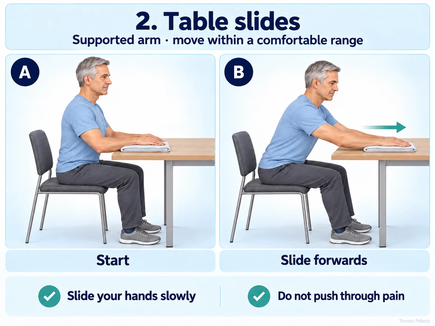 Table slides — support makes it easier to raise the arm. Medical content prepared by: Tomasz Poboży - orthopaedic surgeon.