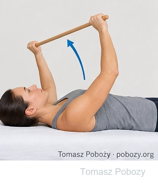 Stick-assisted shoulder movement during rehabilitation after Bankart repair. Prepared by Tomasz Poboży — orthopaedic surgeon.